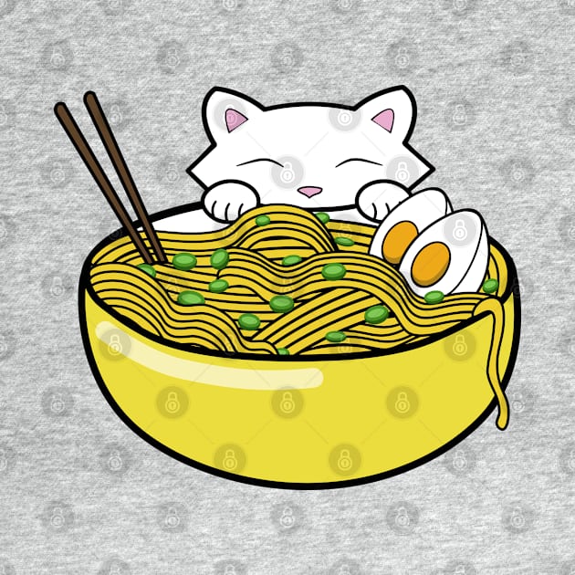 Cute cat eating ramen noodles by Purrfect